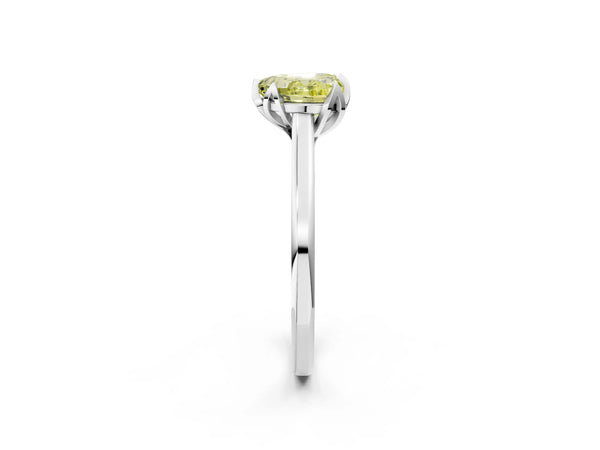 Platinum Fancy Yellow Heart Cut Diamond Solitaire Ring with Flower Prong Setting and Classic Band