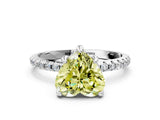 White gold Fancy Yellow Heart Cut Diamond Solitaire Ring with Four-Prong Setting and Pavé Band_3
