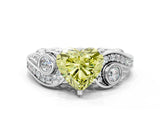 White gold Fancy Yellow Heart Cut Diamond Solitaire Ring with Milgrain Pavé Band and Four-Prong Setting_242