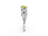 White gold Fancy Yellow Heart Cut Diamond Solitaire Ring with Milgrain Pavé Band and Four-Prong Setting_243
