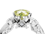 White gold Fancy Yellow Heart Cut Diamond Solitaire Ring with Milgrain Pavé Band and Four-Prong Setting_245