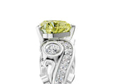 White gold Fancy Yellow Heart Cut Diamond Solitaire Ring with Milgrain Pavé Band and Four-Prong Setting_246