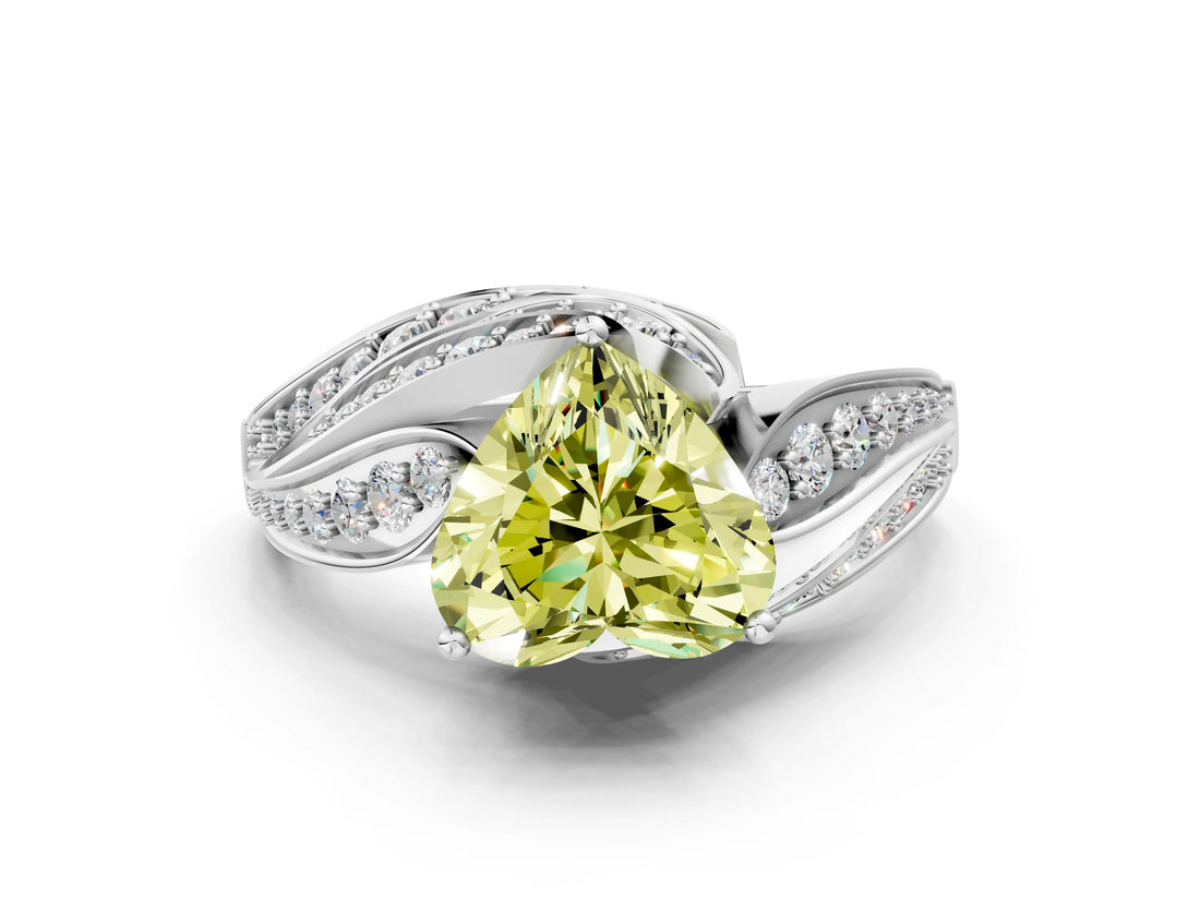 White gold Fancy Yellow Heart Cut Diamond Solitaire Ring with Prong Setting and Twisted Pavé Band_12
