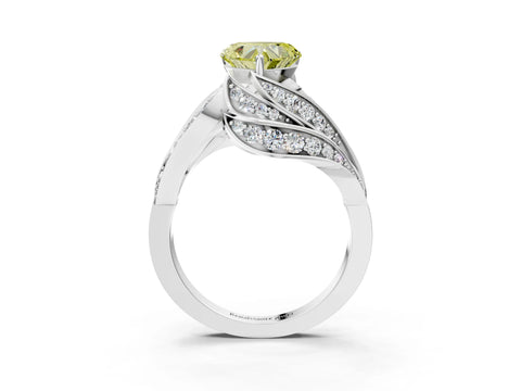 White gold Fancy Yellow Heart Cut Diamond Solitaire Ring with Prong Setting and Twisted Pavé Band_15