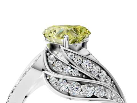 White gold Fancy Yellow Heart Cut Diamond Solitaire Ring with Prong Setting and Twisted Pavé Band_16