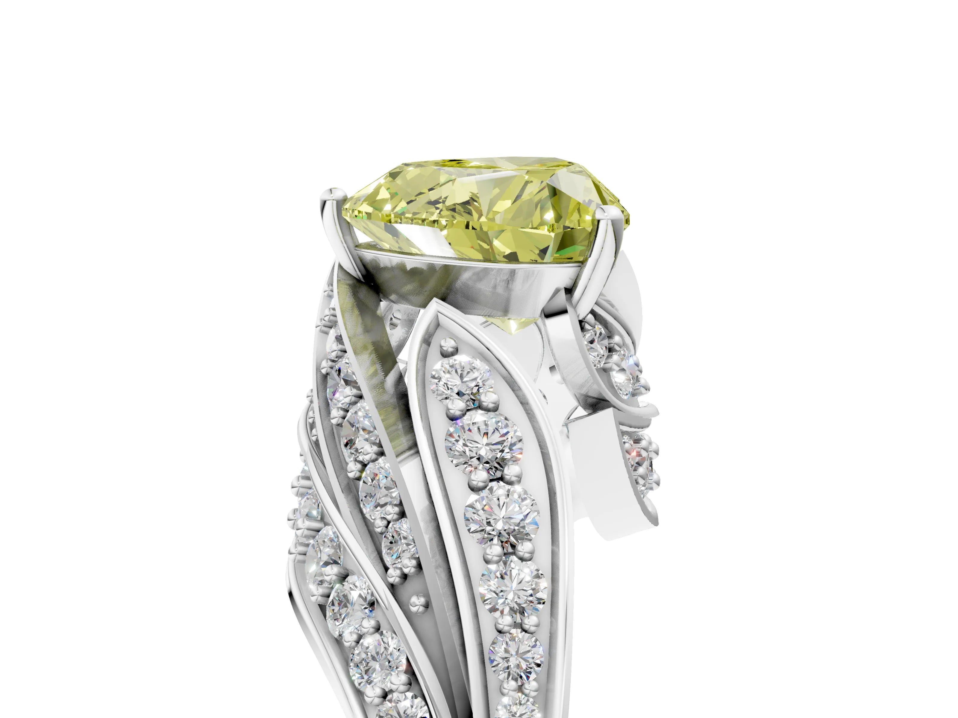 White gold Fancy Yellow Heart Cut Diamond Solitaire Ring with Prong Setting and Twisted Pavé Band_17
