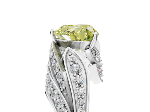 White gold Fancy Yellow Heart Cut Diamond Solitaire Ring with Prong Setting and Twisted Pavé Band_17