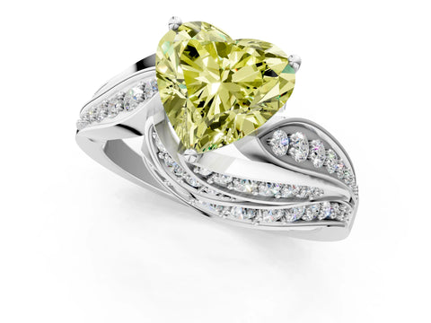 White gold Fancy Yellow Heart Cut Diamond Solitaire Ring with Prong Setting and Twisted Pavé Band_1