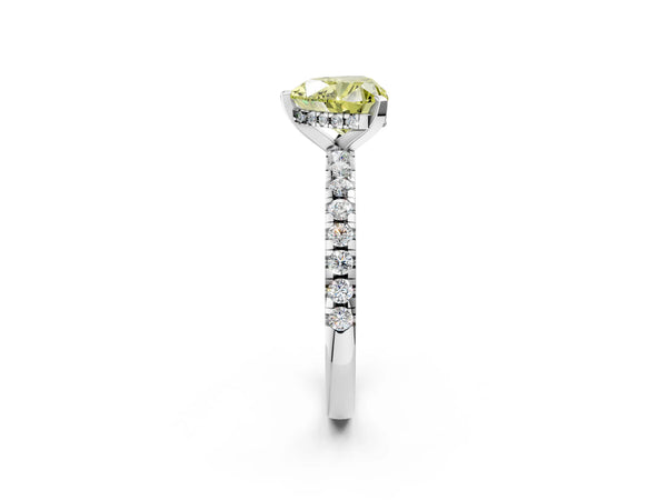 White Gold Heart-Shaped Hidden Halo Solitaire Engagement Ring Setting for Fancy Yellow Center with Single Row Pave Band
