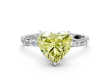 White gold Fancy Yellow Heart Cut Diamond Solitaire Ring with Round  Pavé Band and Prong Setting_156