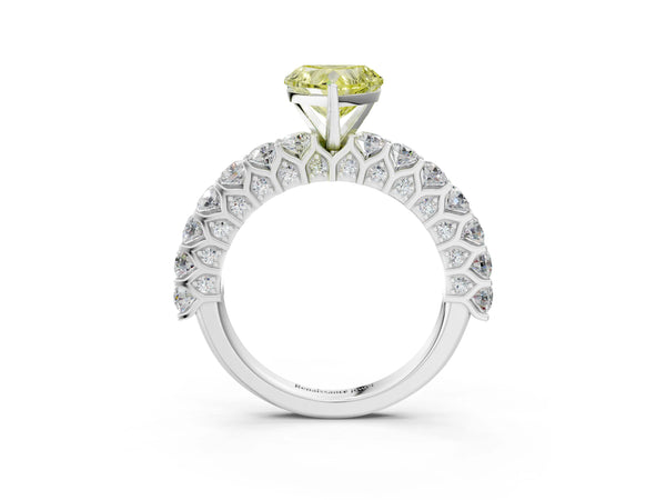 Platinum Heart-Shaped Shared Prong Pave Engagement Ring Setting for Fancy Yellow Center
