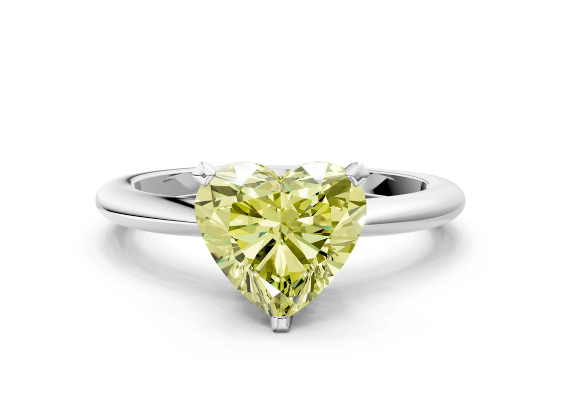 White gold Fancy Yellow Heart Cut Diamond Solitaire Ring with Six-Prong Setting and Classic Band_269