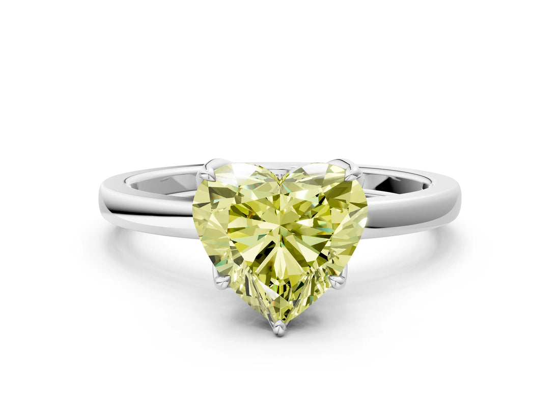 White gold Fancy Yellow Heart Cut Diamond Solitaire Ring with Thin Band and Prong Setting_15