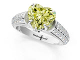 White gold Fancy Yellow Heart Cut Diamond Solitaire Ring with Three-Row Pavé Band and Four-Prong Setting_49