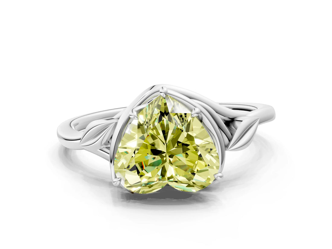 White gold Fancy Yellow Heart Cut Diamond Solitaire Ring with Twist Band and Four-Prong Setting_205