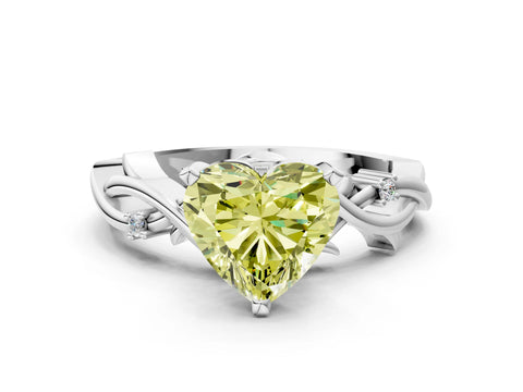 White gold Fancy Yellow Heart Cut Diamond Solitaire Ring with Twisted Band and Prong Setting_291