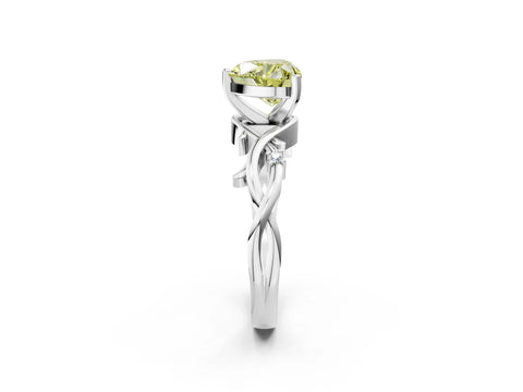 White gold Fancy Yellow Heart Cut Diamond Solitaire Ring with Twisted Band and Prong Setting_293