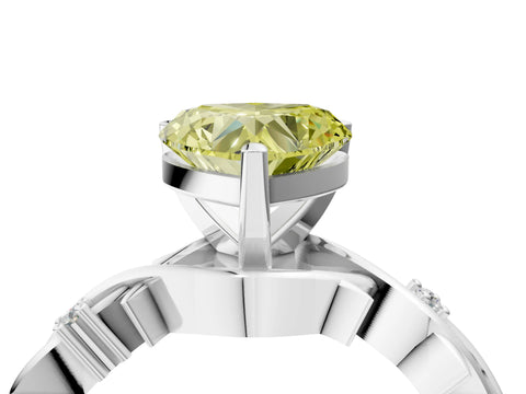 White gold Fancy Yellow Heart Cut Diamond Solitaire Ring with Twisted Band and Prong Setting_295