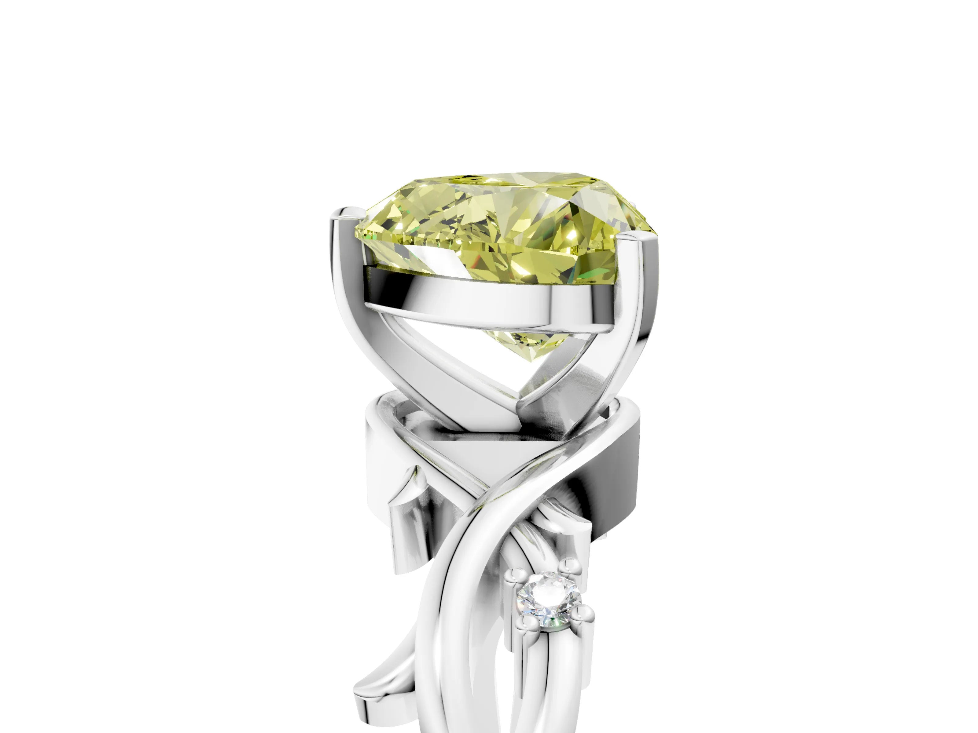 White gold Fancy Yellow Heart Cut Diamond Solitaire Ring with Twisted Band and Prong Setting_296