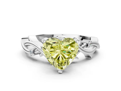 White gold Fancy Yellow Heart Cut Diamond Solitaire Ring with Twisted Band and Prong Setting_297
