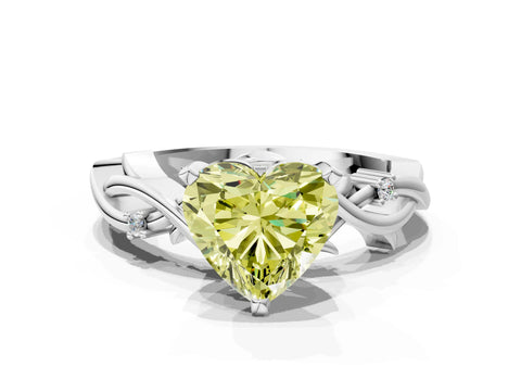 White gold Fancy Yellow Heart Cut Diamond Solitaire Ring with Twisted Band and Prong Setting_297