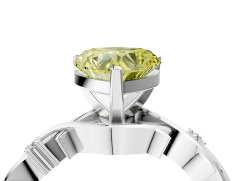 White gold Fancy Yellow Heart Cut Diamond Solitaire Ring with Twisted Band and Prong Setting_307