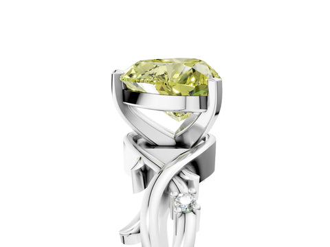 White gold Fancy Yellow Heart Cut Diamond Solitaire Ring with Twisted Band and Prong Setting_308