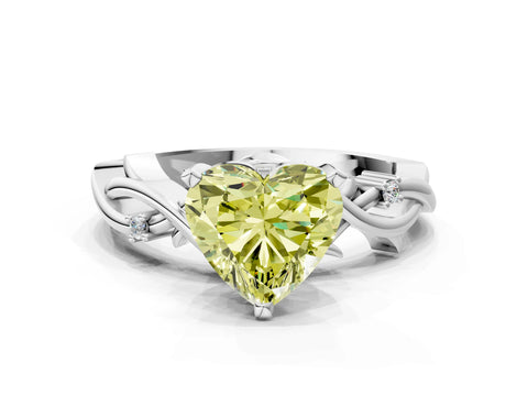 White gold Fancy Yellow Heart Cut Diamond Solitaire Ring with Twisted Band and Prong Setting_309