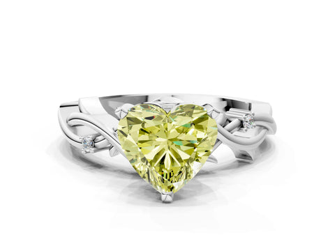 White gold Fancy Yellow Heart Cut Diamond Solitaire Ring with Twisted Band and Prong Setting_309
