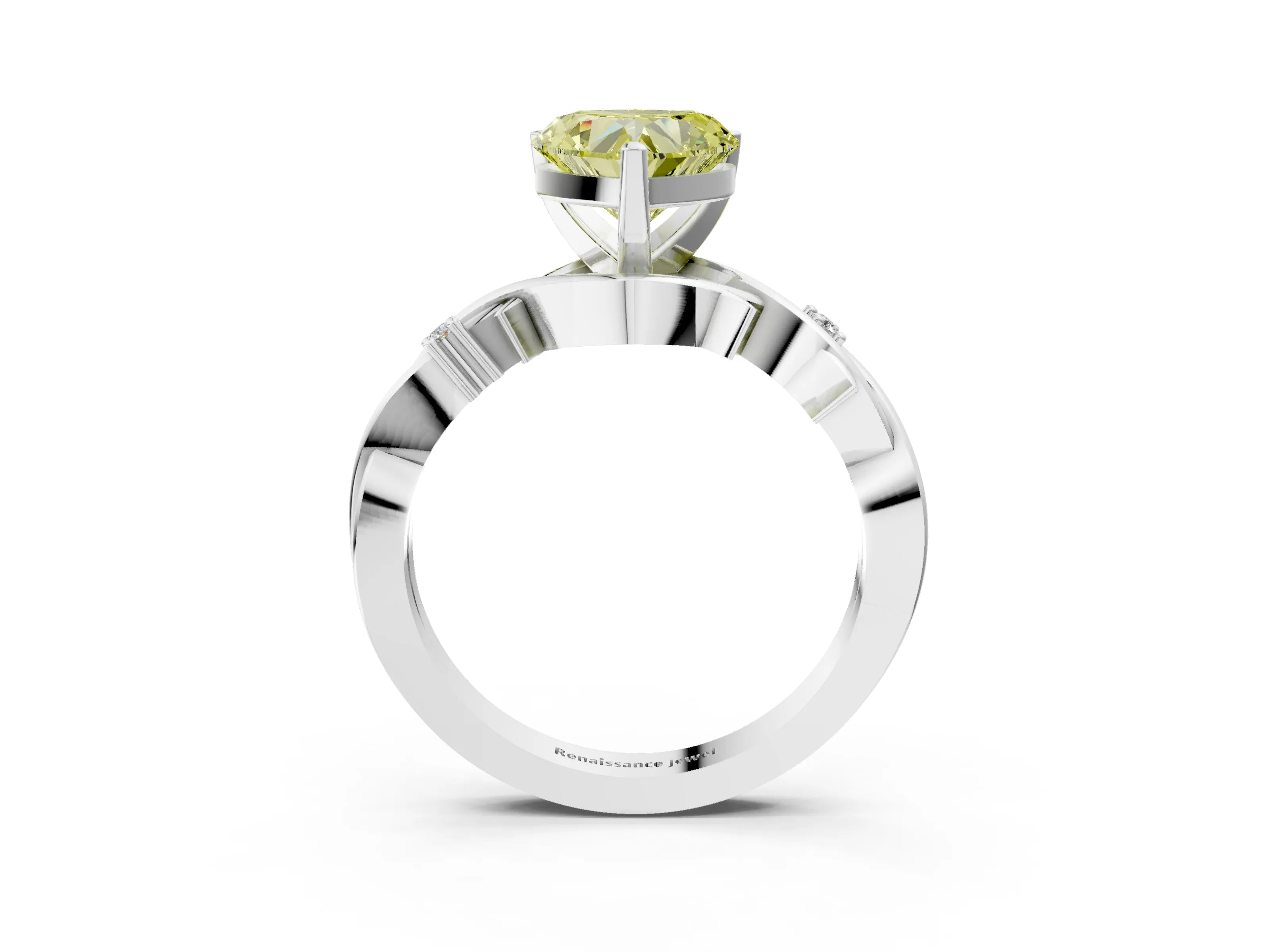 White gold Fancy Yellow Heart Cut Diamond Solitaire Ring with Twisted Band and Prong Setting_312