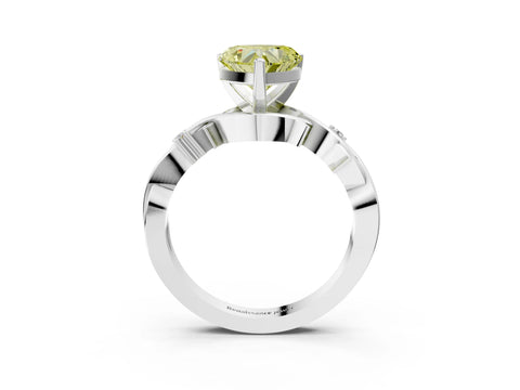 White gold Fancy Yellow Heart Cut Diamond Solitaire Ring with Twisted Band and Prong Setting_312
