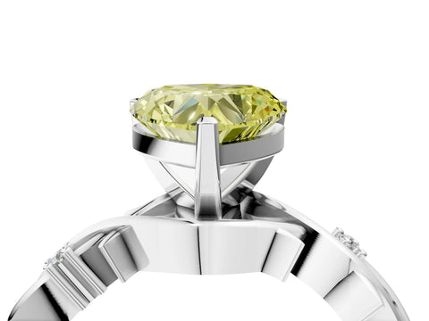 White gold Fancy Yellow Heart Cut Diamond Solitaire Ring with Twisted Band and Prong Setting_313