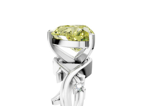 White gold Fancy Yellow Heart Cut Diamond Solitaire Ring with Twisted Band and Prong Setting_314