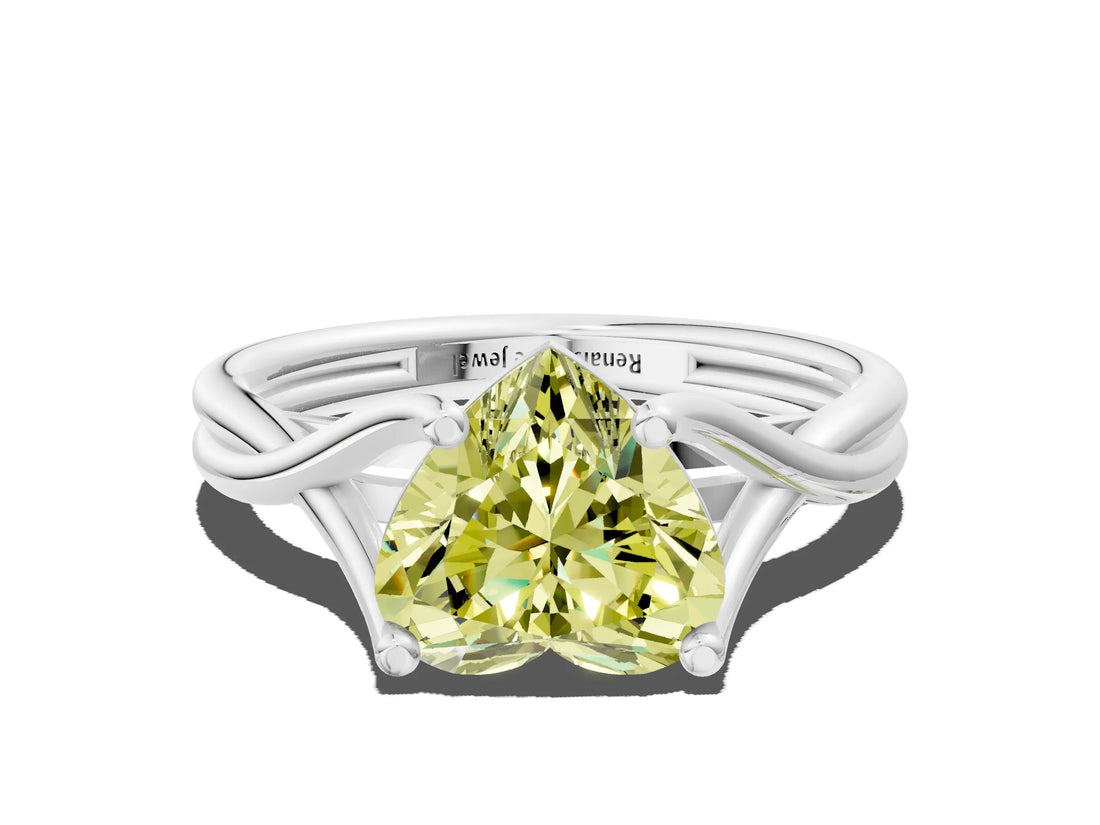 White gold Fancy Yellow Heart Cut Diamond Solitaire Twist Band Prong Setting Ring_115