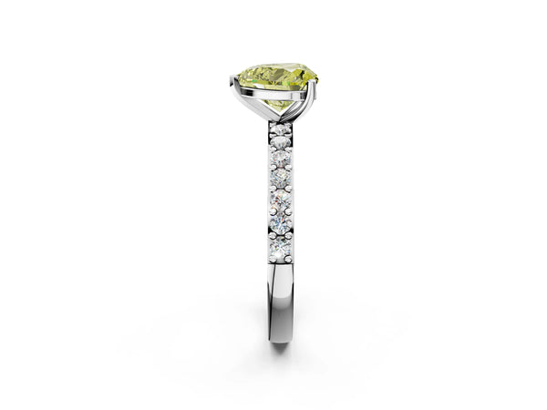 White gold Fancy Yellow Heart  Cut Diamond Solitaire with Pave Band and Four-Prong Setting