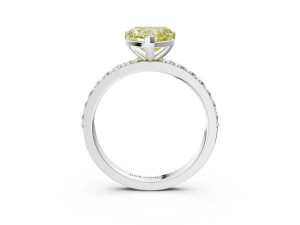 White gold Fancy Yellow Heart  Cut Diamond Solitaire with Pave Band and Four-Prong Setting