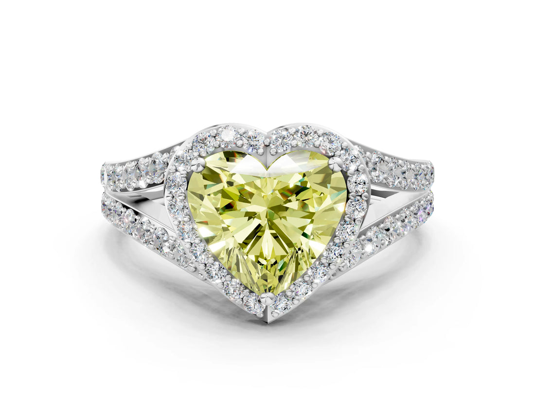 White gold Fancy Yellow Heart Cut Diamond Split Shank Halo Ring with Four-Prong Setting_87