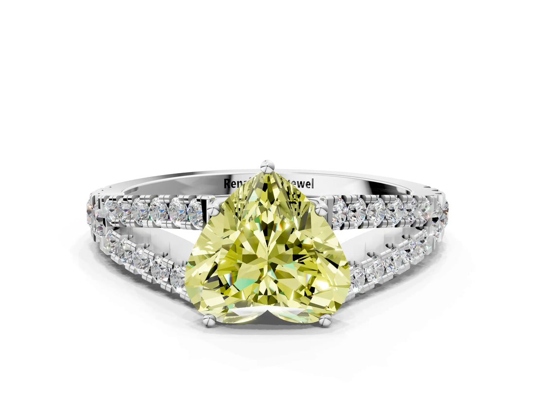White gold Fancy Yellow Heart Cut Diamond Split Shank Pavé Engagement Ring with Four-Prong Setting_104