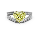 White gold Fancy Yellow Heart Cut Diamond Split Shank Ring with Pavé Band and Four-Prong Setting_75