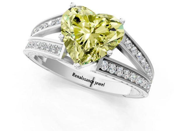 Sterling Silver Heart-Shaped Pave Split Shank Engagement Ring Setting for Fancy Yellow Center