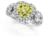White gold Fancy Yellow Heart Cut Diamond Three-Stone Halo Ring with Prong Setting and Pavé Accents_1