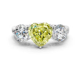 White gold Fancy Yellow Heart Cut Diamond Three-Stone Ring with Prong Setting and Classic Band_119