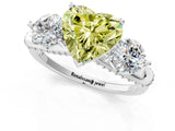 White gold Fancy Yellow Heart Cut Diamond Three-Stone Ring with Prong Setting and Pavé Band_1
