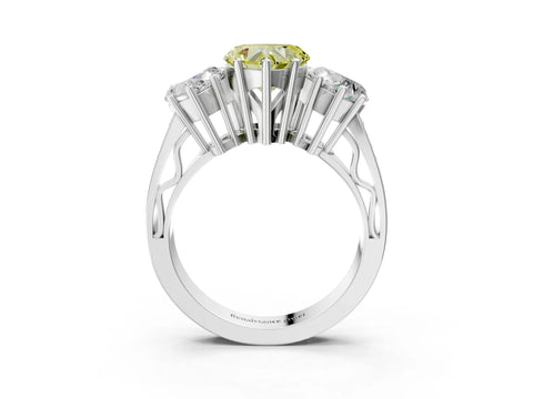 White gold Fancy Yellow Heart Cut Diamond Three-Stone Ring with Prong Setting and Textured Band_15