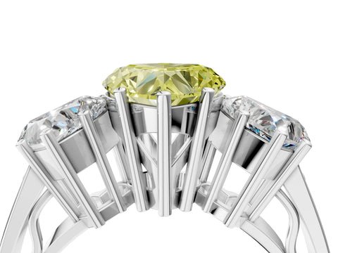 White gold Fancy Yellow Heart Cut Diamond Three-Stone Ring with Prong Setting and Textured Band_16
