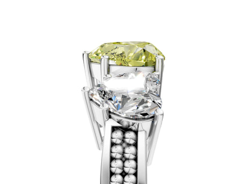 White gold Fancy Yellow Heart Cut Diamond Three-Stone Ring with Prong Setting and Textured Band_17