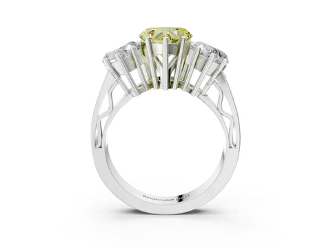 White gold Fancy Yellow Heart Cut Diamond Three-Stone Ring with Prong Setting and Textured Band_3