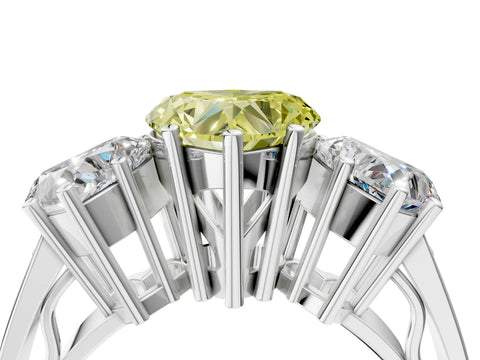 White gold Fancy Yellow Heart Cut Diamond Three-Stone Ring with Prong Setting and Textured Band_4