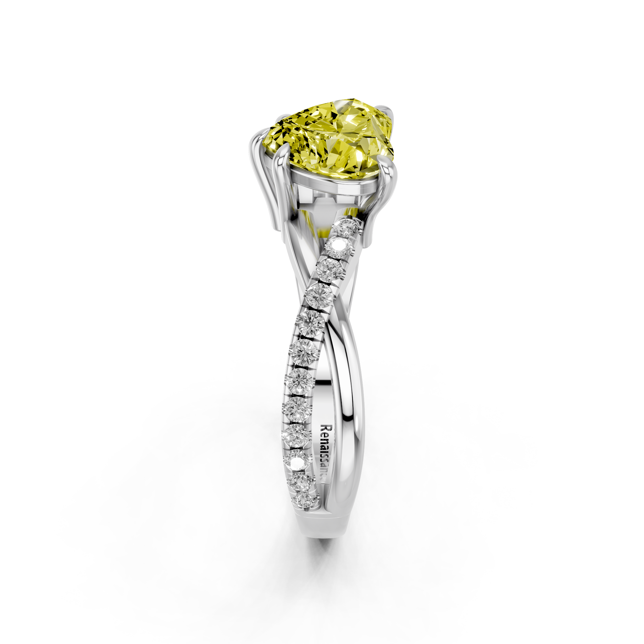 White gold Fancy Yellow Heart  Cut Diamond Twist Band Solitaire with Prong Setting_3