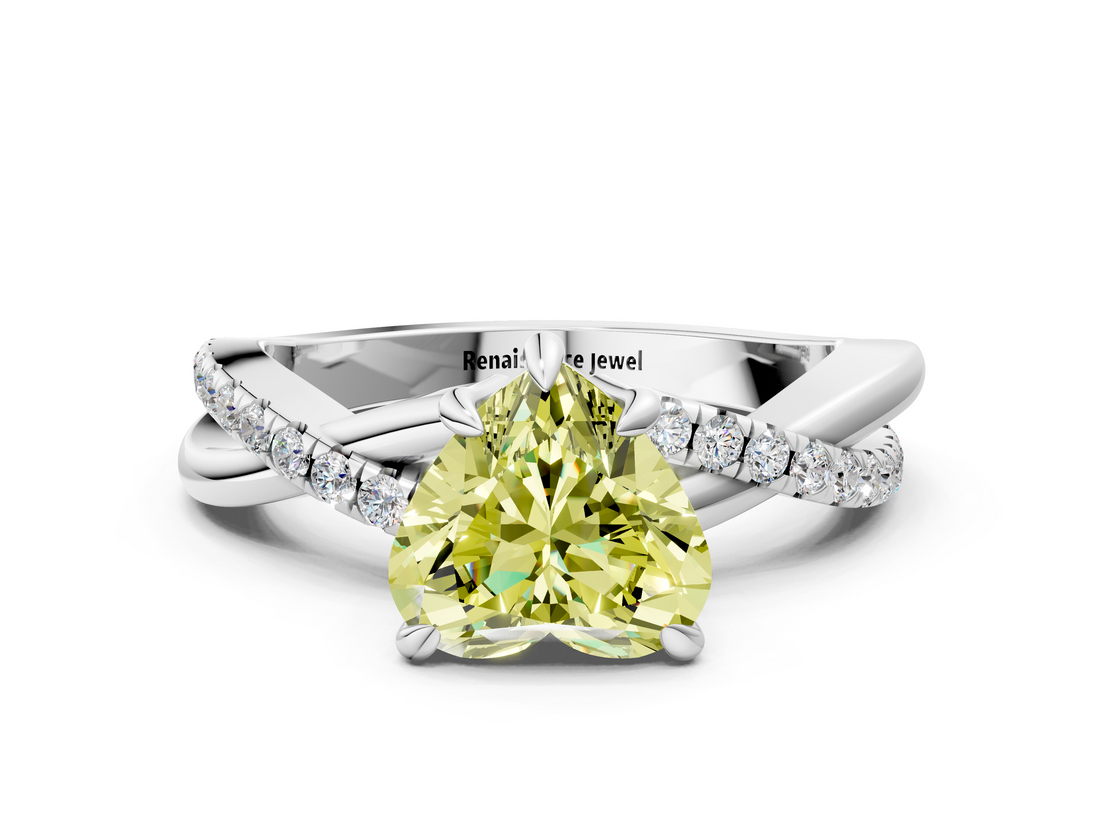 White gold Fancy Yellow Heart  Cut Diamond Twist Band Solitaire with Prong Setting_35